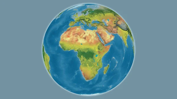 Topographic globe map centered on Central African Republic