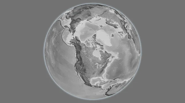 以加拿大为中心的灰度全球地图 — 图库照片