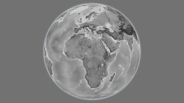 以乍得为中心的灰度全球地图 — 图库照片