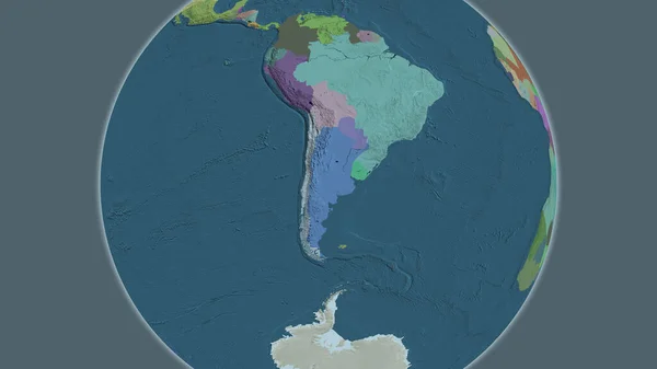 Administrative globe map centered on Chile