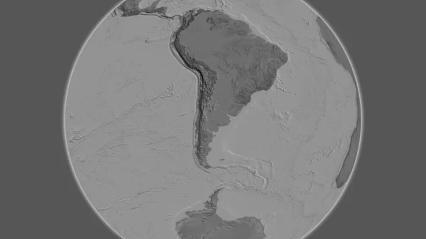Bilevel globe map centered on Chile