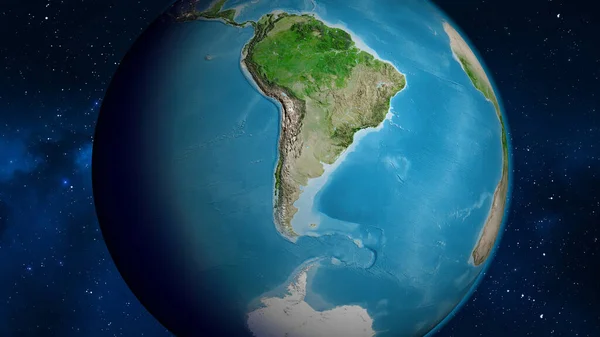 Satellite globe map centered on Chile