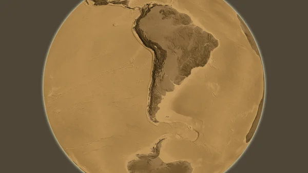 Sepia Elevation Globe Map Centered Chile — Stock Photo, Image