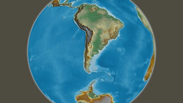 Relief globe map centered on Chile