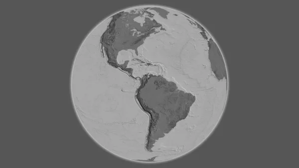 Bilevel globe map centered on Colombia