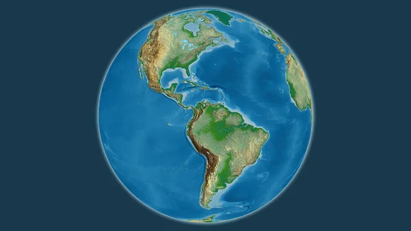 以哥伦比亚为中心的实际全球地图 — 图库照片