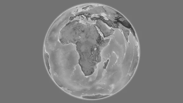 以刚果民主共和国为中心的灰度全球地图 — 图库照片