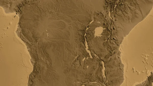 Κοντινό Πλάνο Του Υψομετρικού Χάρτη Asepia Επίκεντρο Λαϊκή Δημοκρατία Του — Φωτογραφία Αρχείου