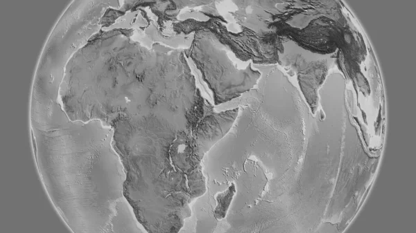 以埃塞俄比亚邻近地区为中心的灰度地图 — 图库照片