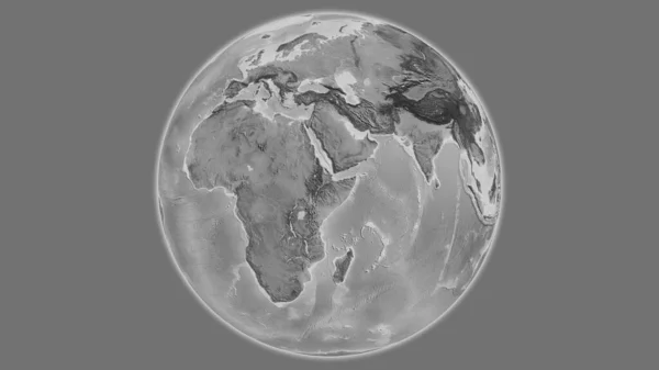 以埃塞俄比亚为中心的灰度全球地图 — 图库照片