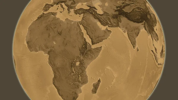 Sepia高地地图 以埃塞俄比亚邻近地区为中心 — 图库照片