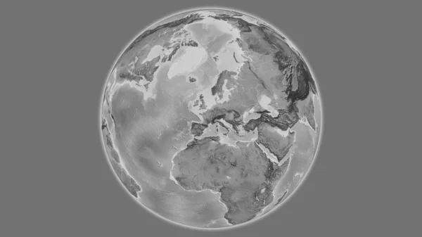 以法国为中心的灰度全球地图 — 图库照片