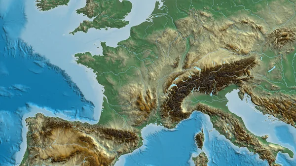 Close Arelief Map Centered France — Stock Photo, Image