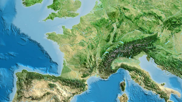 以法国为中心的亚卫星地图的近距离拍摄 — 图库照片