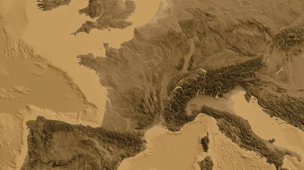 以法国为中心的无菌高地图的特写 — 图库照片