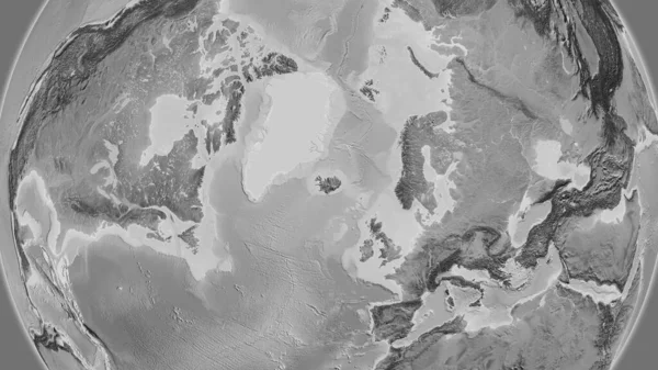 以冰岛邻近地区为中心的灰度地图 — 图库照片