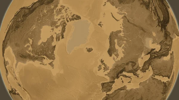以冰岛邻近地区为中心的Sepia高地图 — 图库照片