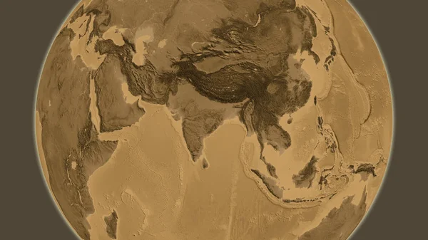 Sepia elevation globe map centered on India