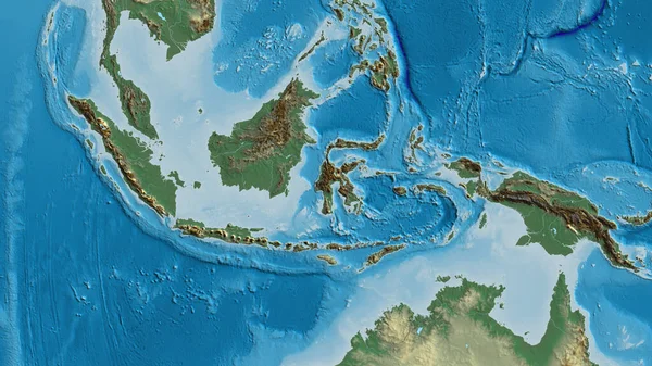 Close Arelief Map Centered Indonesia — Stock Photo, Image