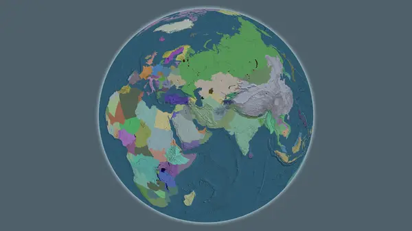 以伊朗为中心的全球行政地图 — 图库照片