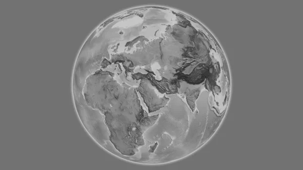 以伊拉克为中心的灰度全球地图 — 图库照片