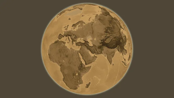 Sepia elevation globe map centered on Iraq