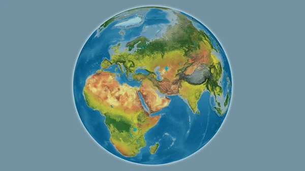 Topographic globe map centered on Iraq