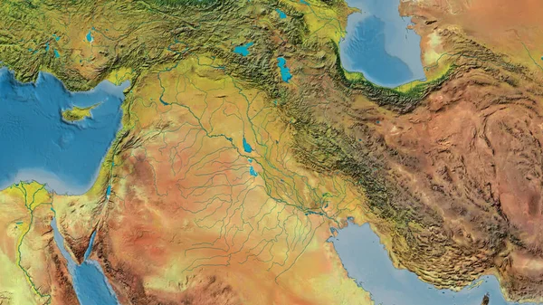 Gros Plan Carte Atopographique Centrée Sur Irak — Photo