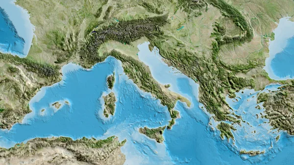 以意大利为中心的亚卫星地图的近距离拍摄 — 图库照片