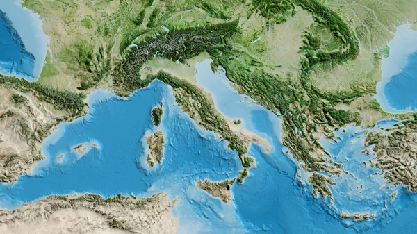 以意大利为中心的亚卫星地图的近距离拍摄 — 图库照片
