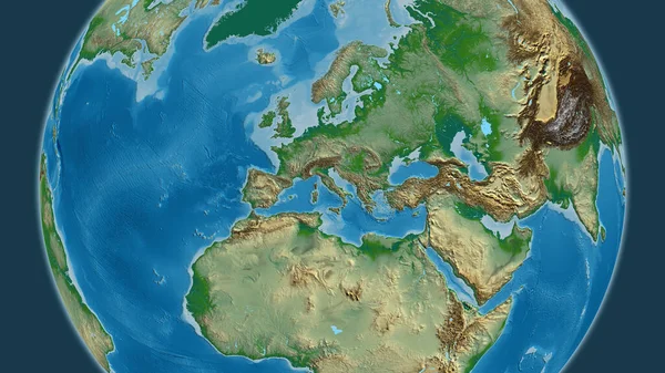 Физическая Карта Земного Шара Центром Италии — стоковое фото