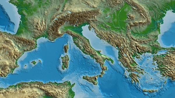 Primer Plano Del Mapa Afísico Centrado Italia — Foto de Stock