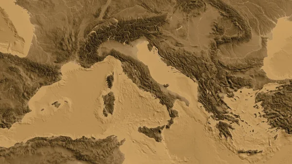 Крупный План Карты Рельефа Асепии Центром Италии — стоковое фото