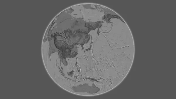 Bilevel globe map centered on Japan