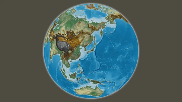 Relief globe map centered on Japan