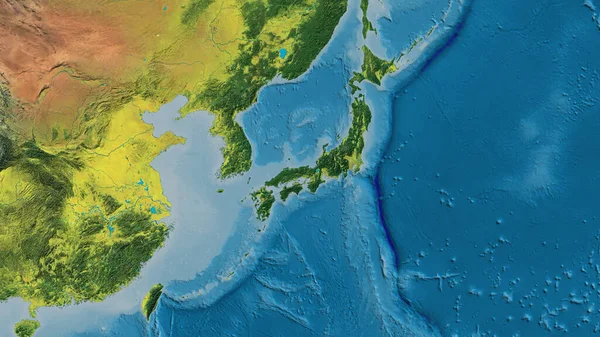 Gros Plan Carte Atopographique Centrée Sur Japon — Photo