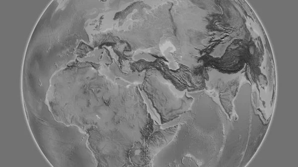Grayscale Globe Map Centered Jordan — Stock Photo, Image