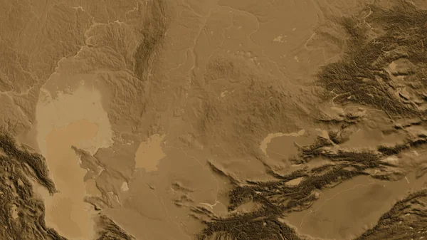 Detailní Záběr Mapy Nadmořské Výšky Asepie Soustředěné Kazachstán — Stock fotografie