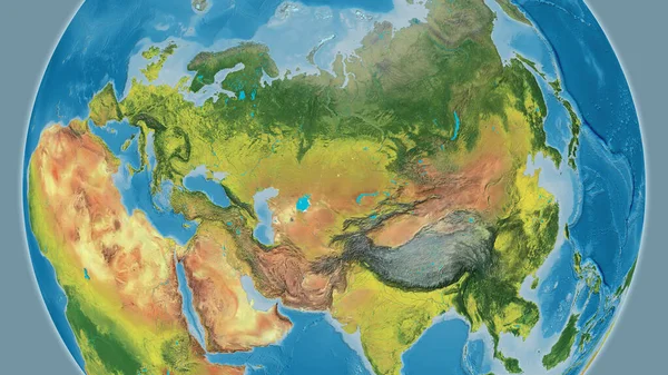 Topographic globe map centered on Kazakhstan
