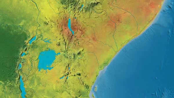 以肯尼亚为中心的地形图的特写 — 图库照片