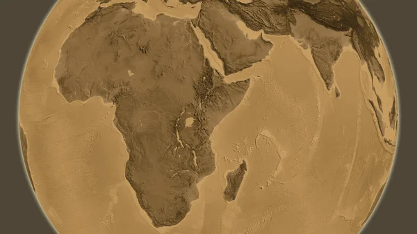 以肯尼亚为中心的Sepia高地全球地图 — 图库照片