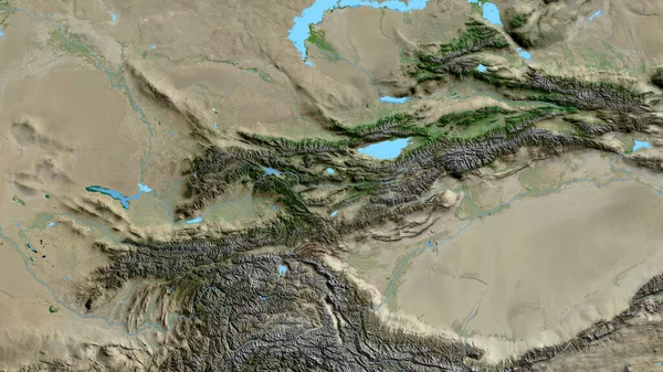以吉尔吉斯斯坦为中心的亚卫星地图的近距离拍摄 — 图库照片