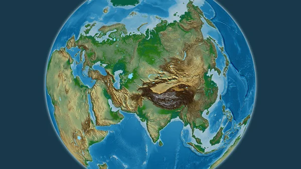 以吉尔吉斯斯坦为中心的实际全球地图 — 图库照片