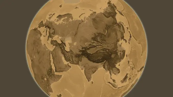 以吉尔吉斯斯坦为中心的Sepia高地全球地图 — 图库照片