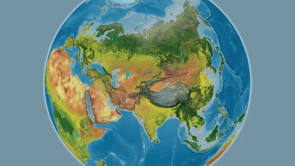 Topographic globe map centered on Kyrgyzstan