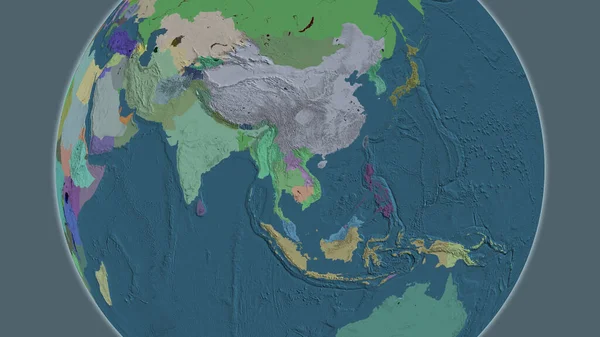 以老挝为中心的全球行政地图 — 图库照片