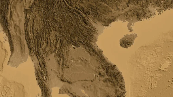 Detailní Záběr Mapy Nadmořské Výšky Asepie Laosu — Stock fotografie