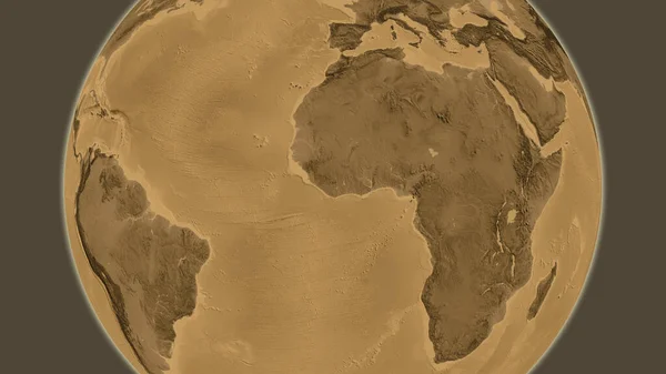 Sepia Magasság Földgömb Térkép Középpontjában Libéria — Stock Fotó