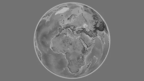 Grayscale globe map centered on Libya