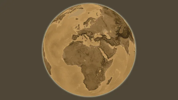 Sepia elevation globe map centered on Libya